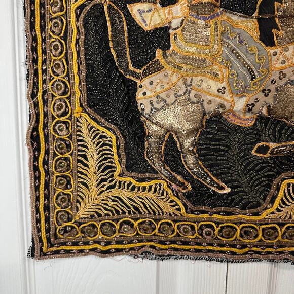 Antique Burmese Kalaga Embroidered Hand Sewn Horse Tapestry Flawed - Picture 7 of 14